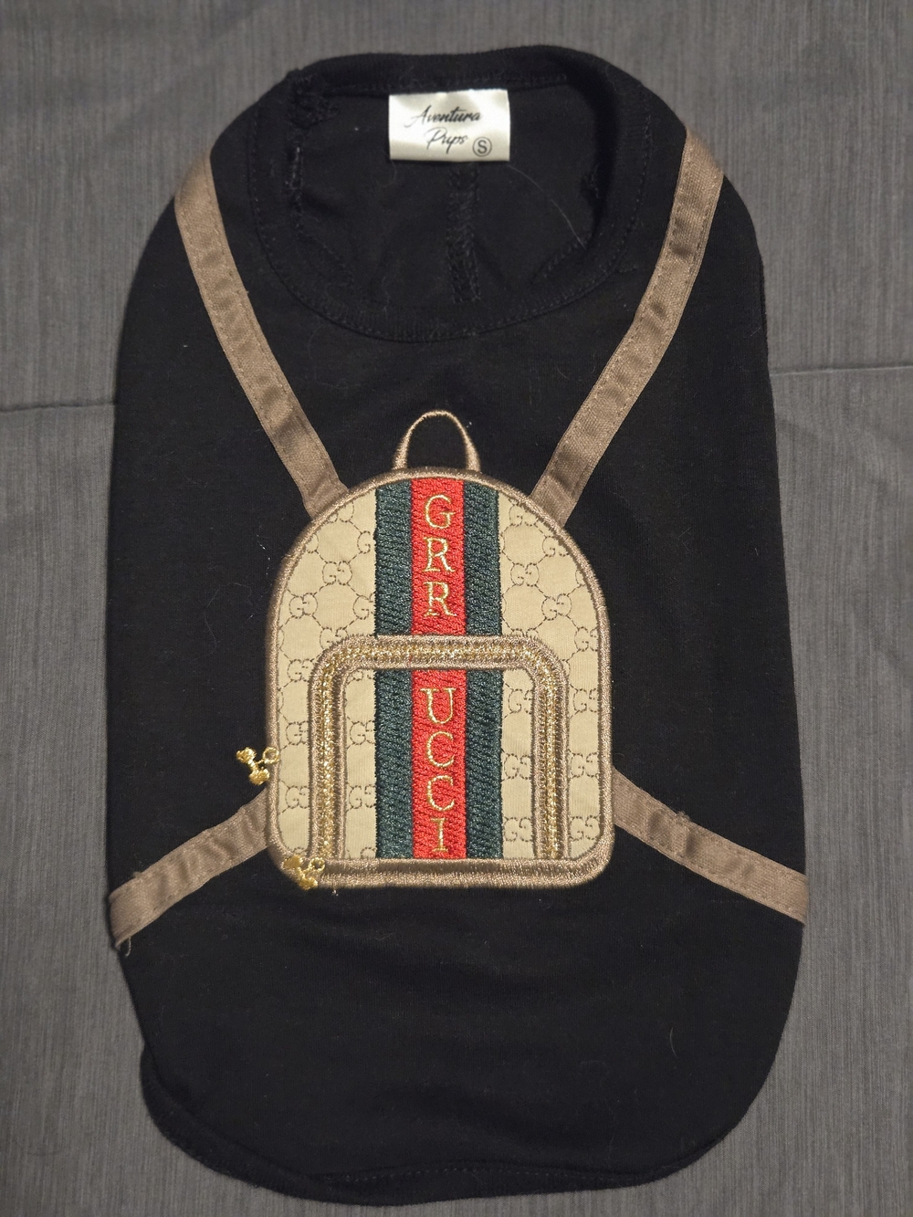 Black Dog Tee with Embroidered Backpack Patch *Gucci* Inspired